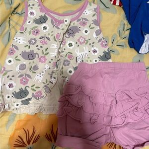 Girls Pink Floral & Animal Print Tank Top and Pink Ruffle Shorts Matching Set